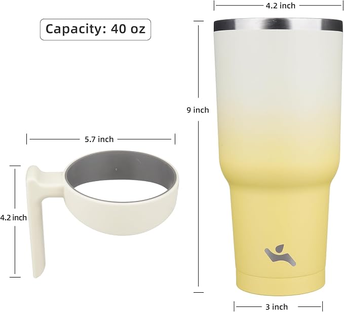 Konokyo 40 oz Tumbler with Handle and Straw, Insulated Travel Mug | Lemon; - Image 4
