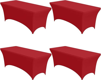4-Pack Red Spandex Tablecloths – 72"x30"x30" Stretch Fitted Table Covers for 6ft Rectangle Folding Tables, Wrinkle-Resistant Tablecloth for Wedding, Banquet & Outdoor Events