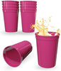 PartyPrints 10 Pack 10 to12 oz Neon Pink Reusable Blank Plastic Cups, Stadium by PartyPrints