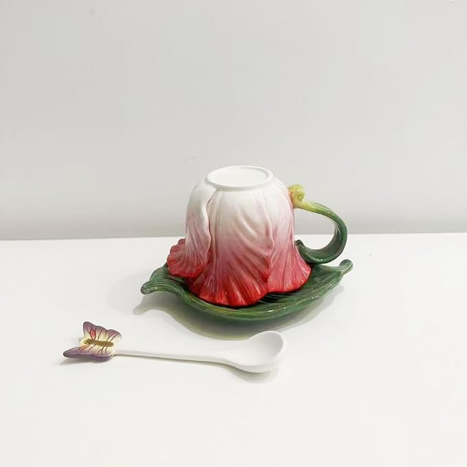 Ceramic Tea Cup and Saucer Set ，8OZ 3D Hand-Painted Flower Coffee Mug，Gift - Image 6