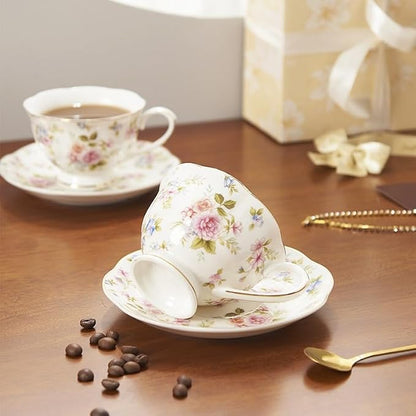 8 oz Vintage flower Ceramic cup and 6" saucer set - Image 7