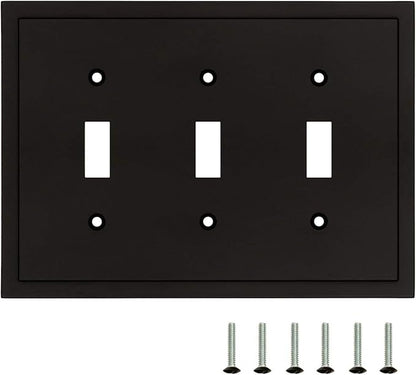 Modern Edge Decorative Wall Plate Switch Plate Outlet Cover, Durable Solid Zinc Alloy (Triple Toggle, Matte Black)