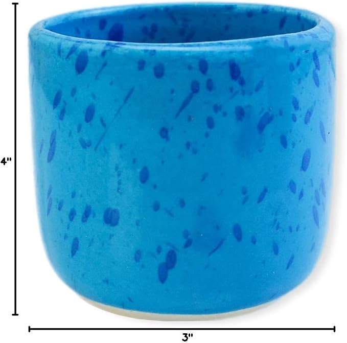 roro 8 oz Coral Blue Ceramic Sipper Cups – Set of 2 Artisan Speckled Stoneware - Image 6