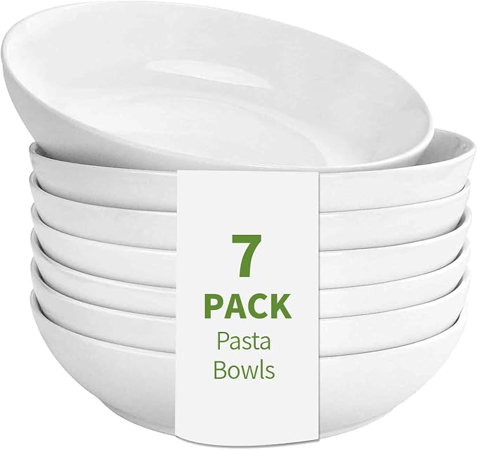 DeeCoo 7 Pack Porcelain Pasta Bowls Ceramic, Large Serving Bowl, Wide and by DeeCoo