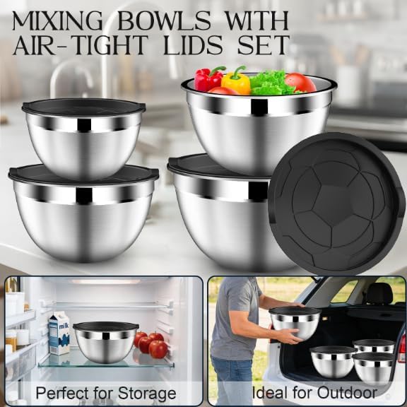 DUTZUN Mixing Bowls with Lids Set, Stainless Steel Mixing Bowls with Colander - Image 3