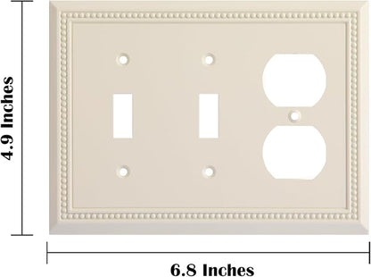Henne Bery Sunken Pearls Heavy Duty Decorative Wall Plate Switch Plate Outlet Cover (Double Toggle/Single Duplex, Light Almond)