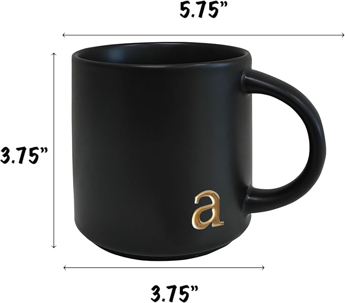 COLLECTIVE HOME Black Ceramic Coffee Mug, 15 oz Golden Monogram Tea Cup | - Image 2