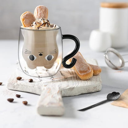 ecooe Cute Cat Mug Glass Coffee Cup 9.8oz Double Walled Glass Mug Cappuccino - Image 4