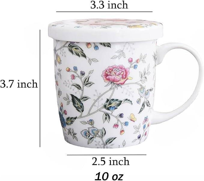 Sizikato Porcelain Mug with Lid, 10oz Bone China Milk Mug Coffee Mug, Colorful - Image 2
