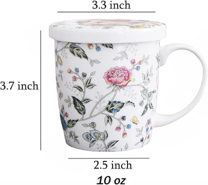 Sizikato Porcelain Mug with Lid, 10oz Bone China Milk Mug Coffee Mug, Colorful - Image 2