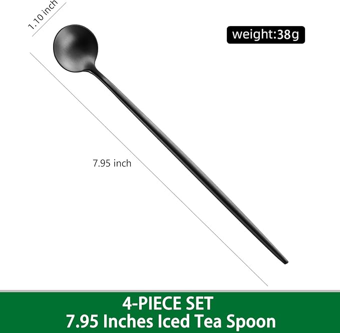 7.95 Inch Matte Black Iced Tea Spoons, SS18/10 Satin Black Long Handle Iced - Image 2