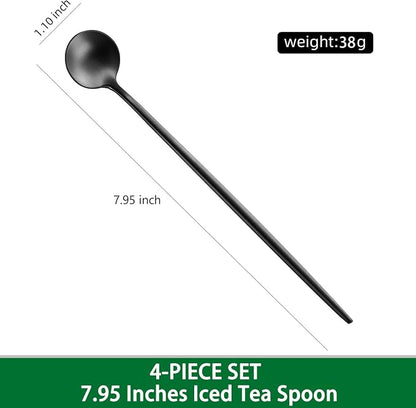 7.95 Inch Matte Black Iced Tea Spoons, SS18/10 Satin Black Long Handle Iced - Image 2