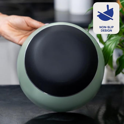WHYSKO Stainless Steel Mixing Bowls Set of 3 with Non-Slip Silicone Base, Nesting Metal Bowls for Meal Prep, Baking, Cooking & Food Storage, Dishwasher Safe Kitchen Mixing Bowls, Green