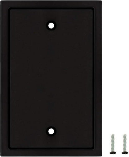 Henne Bery Modern Edge Switch Plate Wall Plate Outlet Cover, Durable Solid Zinc Alloy (Single Blank 2PK, Matte Black)