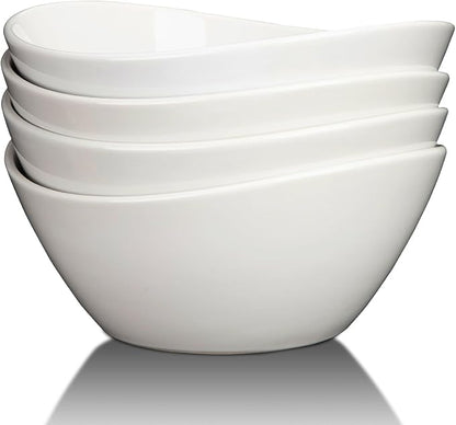 GarveeHome 8 in Ceramic Deep Soup Bowls & Salad Bowls - 42 oz Large Bowls Set of 4 for Kitchen - White Ceramic Serving Bowls for Salads, Cereal, Soup, Dishwasher & Microwave Safe