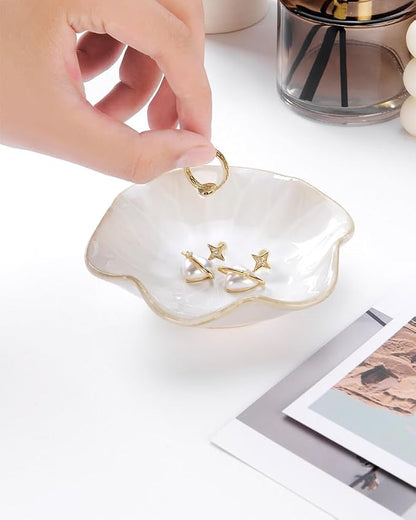2PCS Lotus Leaf Shape Ring Holder Dish, Small Key Bowl, Ceramic Trinket Tray - Image 5