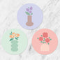 FLT Silicone Colorful Coaster Set of 3, Non-Slip Drink Mat, Cute and Unique Printed Design (Made in Korea) (Pastel - Vase)