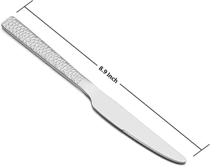 E-far Hammered Dinner Knives Set of 12, 8.9 Inch Stainless Steel Serrated Steak - Image 2