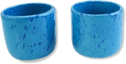 roro 8 oz Coral Blue Ceramic Sipper Cups – Set of 2 Artisan Speckled Stoneware by Roro