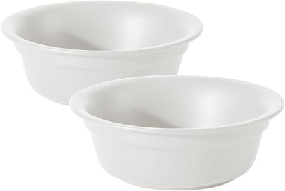 Ceramic 6.3inch Set of 2 Dog Bowls, 2pcs Basic 1.5 Cup Food or 15 oz Water Dishes for Small Dogs, Wide Opening Rounded Edge (2 Bowls, Matt White)