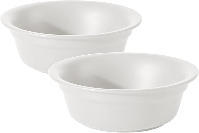 Ceramic 5.5inch Set of 2 Dog and Cat Bowls, 2pcs Basic 1 Cup Food or 9.5 oz Water Dishes for Puppy, Kitty, Wide Opening Rounded Edge (2 Bowls, Matt White)