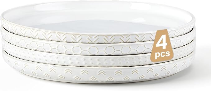 Lareina Ceramic Dinner Plates 10 Inch, Embossed Boho Stoneware Plates by Lareina