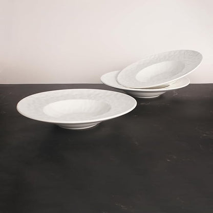 Porcelain Soup Bowls soup Plate Pasta Bowl Set of 4 Shallow Bowl Plates, 9.8 oz Rimmed Bowls with Rim, Microwave ovens and refrigerators safe Gemstone 10.6 Inch