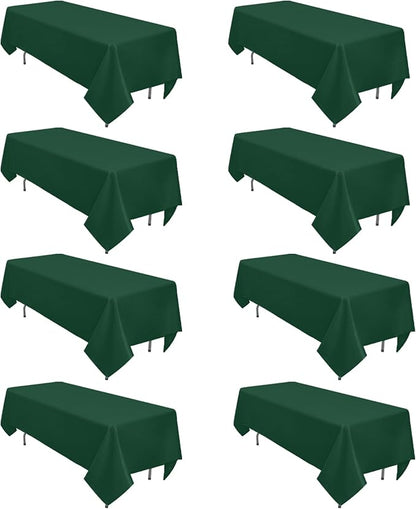 8 Pack Dark Green Tablecloth 60 x 102 Inch Rectangular Table Cloth for 6 Foot Rectangle Tables, Hunter Green Wrinkle Resistant Washable Polyester Fabric for Buffet Wedding Party Banquet
