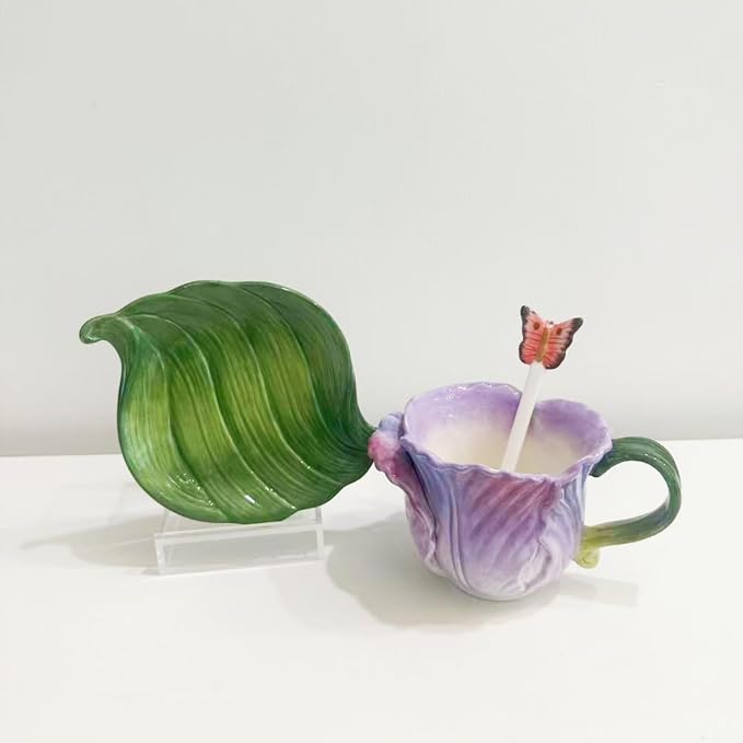 Ceramic Tea Cup and Saucer Set ，8OZ 3D Hand-Painted Flower Coffee Mug，Gift - Image 4