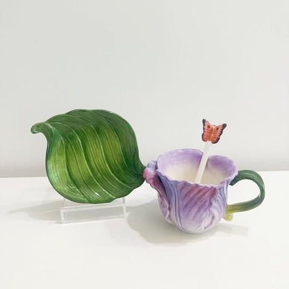 Ceramic Tea Cup and Saucer Set ，8OZ 3D Hand-Painted Flower Coffee Mug，Gift - Image 4