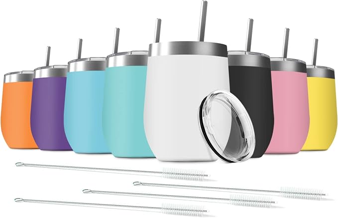8 Pack 12 oz Stainless Steel Wine Tumbler by Deitybless