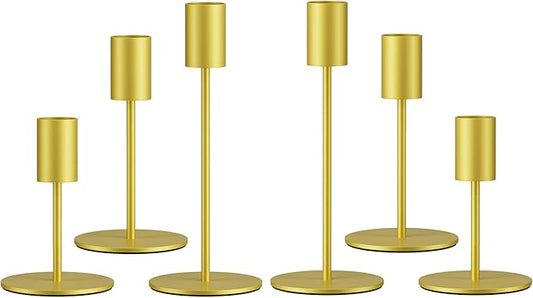 Set of 6 Gold Taper Candle Holders Candlestick Holders, Decor Candle Stick Candle Holder for Table or Mantel Centerpiece, Wedding, Dinning, Party Home Decor