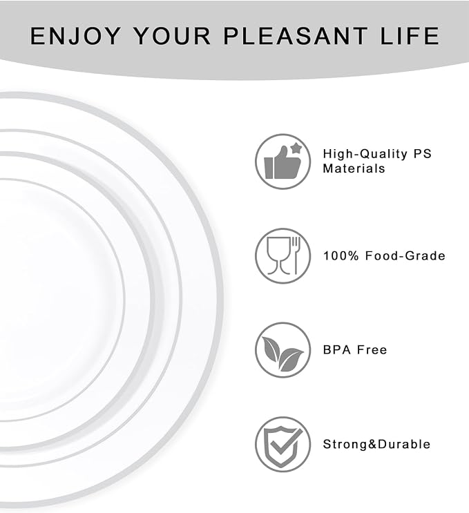 bUCLA 300PCS Silver Disposable Plastic Dinnerware Set - Image 5