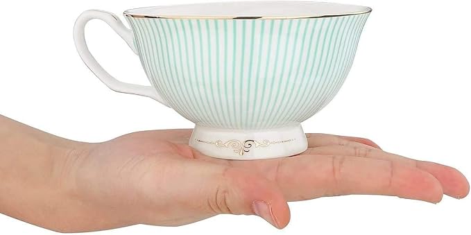Ceramic Cup& Saucer Set, 6.8oz- Blue Stripe Pattern - Image 5