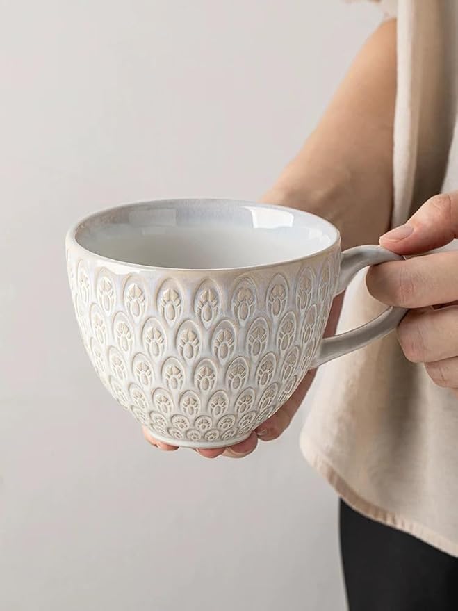 16 oz Ceramic Coffee Mug, Embossed Stoneware Cup - Image 6
