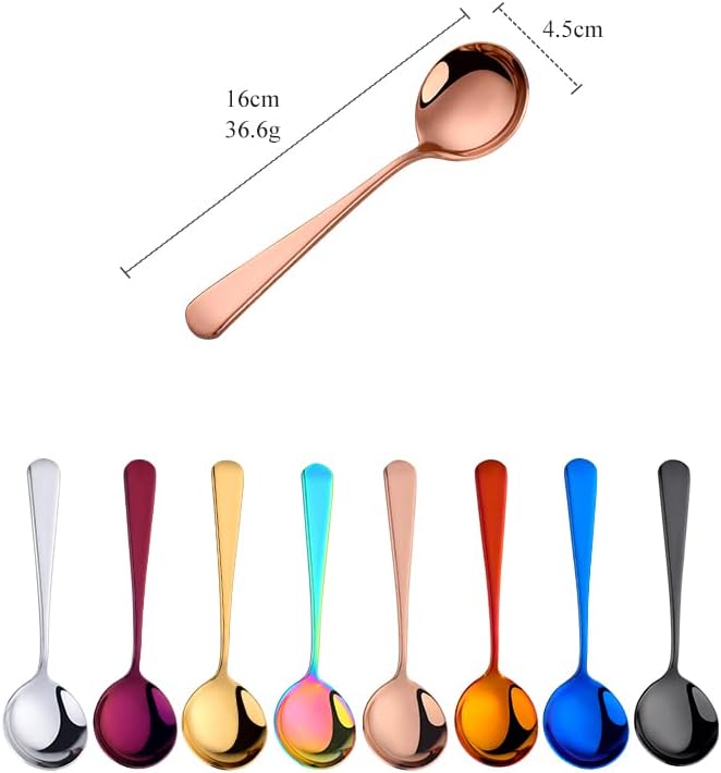 Broth Round Spoon Set, 8-Piece Reusable Stainless Steel Dinner Table Cereal - Image 3