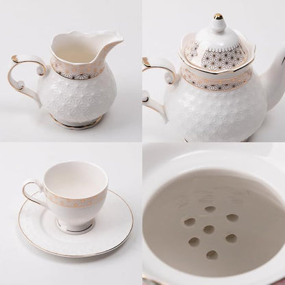 Sweejar 21 Pieces Porcelain Tea Set, Vintage Gold Trimmed Teapot Cup and Saucer - Image 6