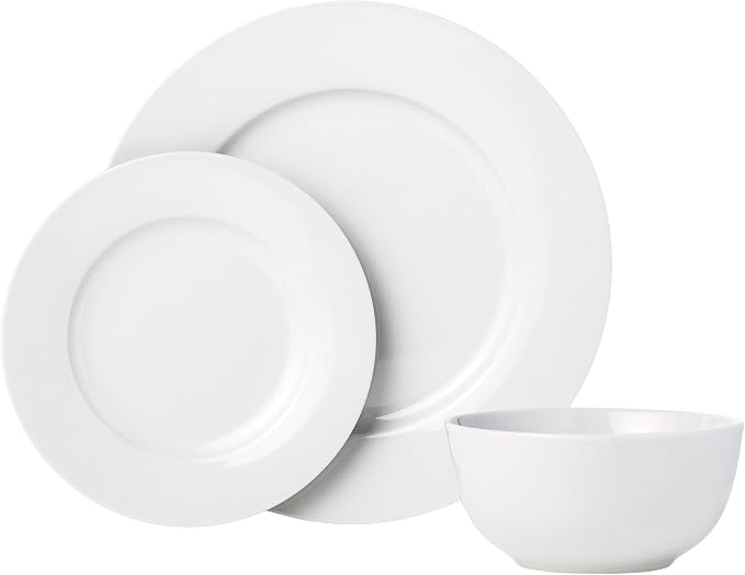 Amazon Basics Porcelain Dinnerware Set, Microwave and Dishwasher Safe, Service - Image 2