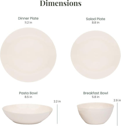Larder & Vine Ceramic Stoneware Dinnerware 16-Piece Set, 4 Place Settings (White)