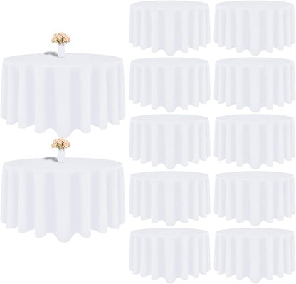 12 Pack White Round Tablecloth 108 Inch White Table Cloth Stain and Wrinkle Resistant Round White Tablecloths Reusable and Washable Polyester Fabric Table Covers for Buffet Wedding Party and Banquet