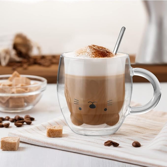 ecooe Cute Bear Mug Glass Coffee Cup 9.8oz Double Walled Glass Mug | - Image 5
