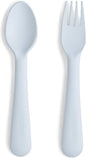 mushie Flatware Fork and Spoon Set For Kids | Made in Denmark (Powder Blue)