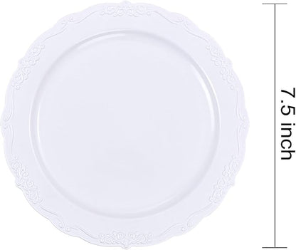 DaYammi 36PCS White Plastic Plates, Heavy Duty White Disposable Premium 7.5inch Dessert Cake Salad Appetizer Plates Hard Plastic Platos Disposable for Party Wedding
