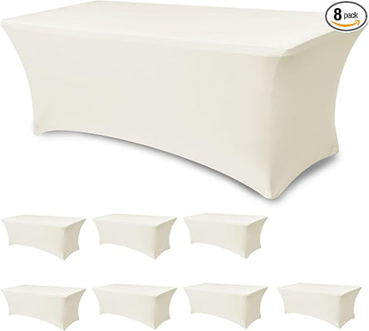 Spandex Table Cloths for 6 Foot Rectangle Tables-8 Pack Fitted Stretch Cream Table Covers-Elastic Folding Tablecloths for Party, Vendor Booth Display, Banquet Buffet Event, Craft Trade Show