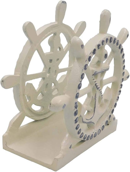 THDC Nautical Napkin Holder, Lunch, Dinner, Nautical Collection Napkin Holder, Made of Metal (Anchor Distressed Ivory)