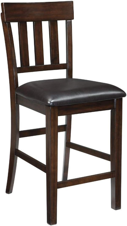 Signature Design by Ashley Haddigan Upholstered Barstool, 2 Count, Slat Back Design, Cushioned Seat, Wood, 25.5" H, Dark Brown