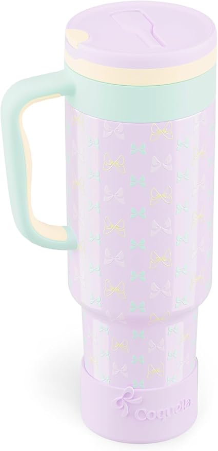 40 oz Insulated Tumbler with Handle and Push-Button Straw Lid, Stainless Steel by Coquella