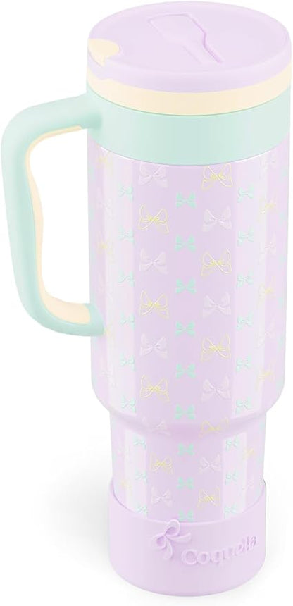 40 oz Insulated Tumbler with Handle and Push-Button Straw Lid, Stainless Steel by Coquella