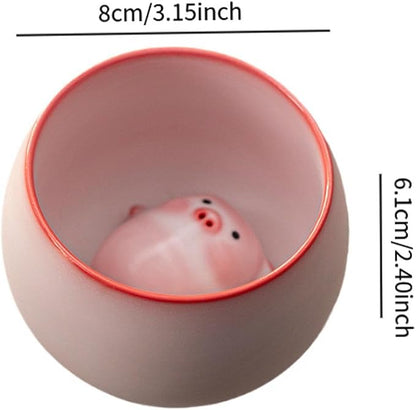 Ceramic Tea Cup and Piggy Miniature Figurine Traditional Porcelain Teacup - Image 3