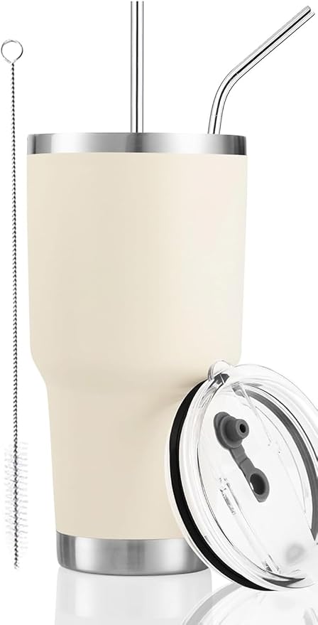D·S 30oz Cream Tumbler Double Wall Vacuum Insulated Travel Coffee Mug | Double by D%C2%B7STUMBLER